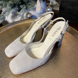 Vintage Prada Women's Blue Gray Slingback Heels